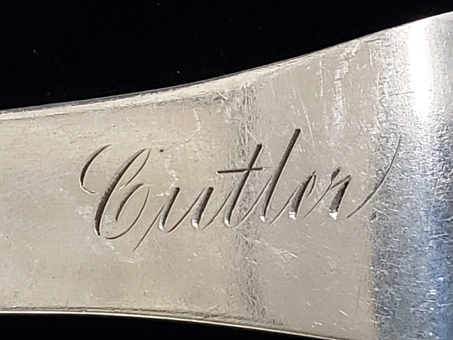 Coin Silver Pear & Bacall of Boston, MA 1850 PR TABLESPOONS "Cutler" Mono 7 5/8"