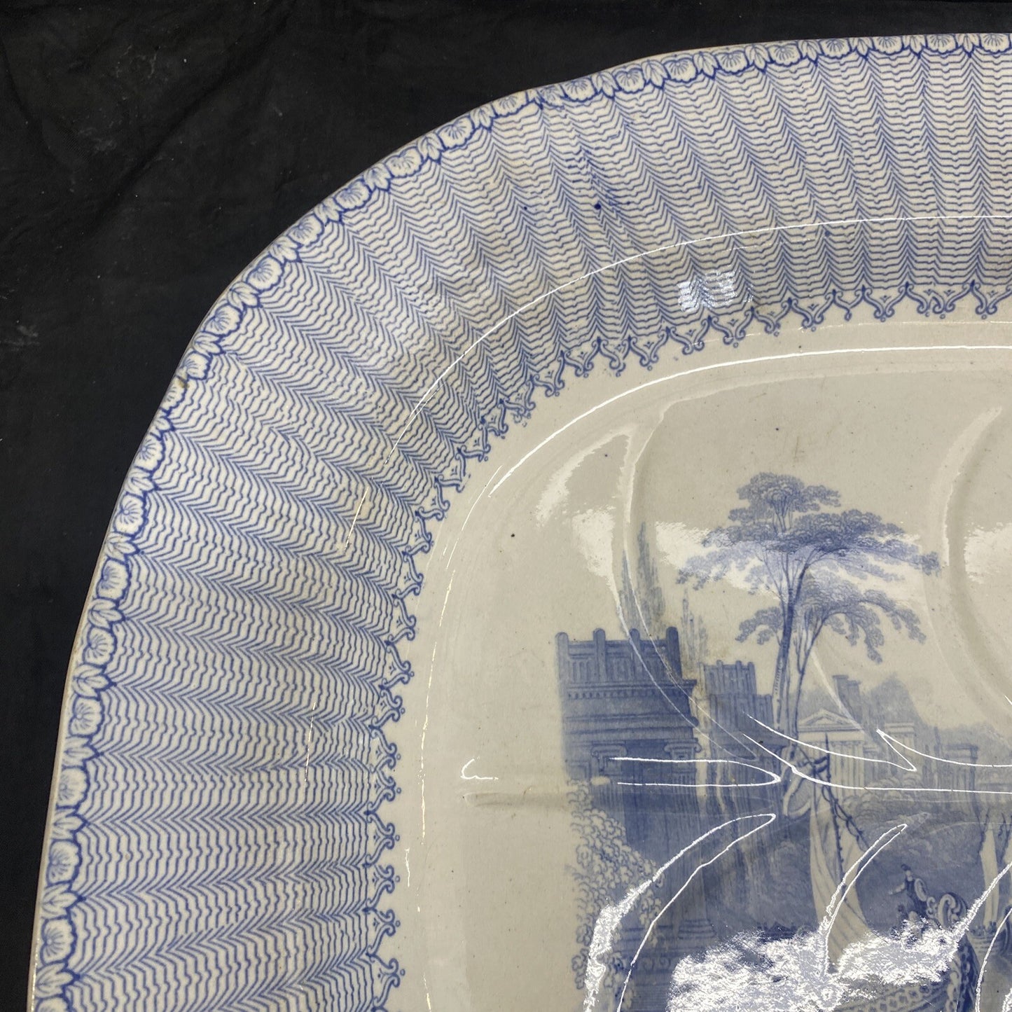 19.5" Blue White English Meat Platter W. K. Harvey 1845 Lindisfarne Castle KM11