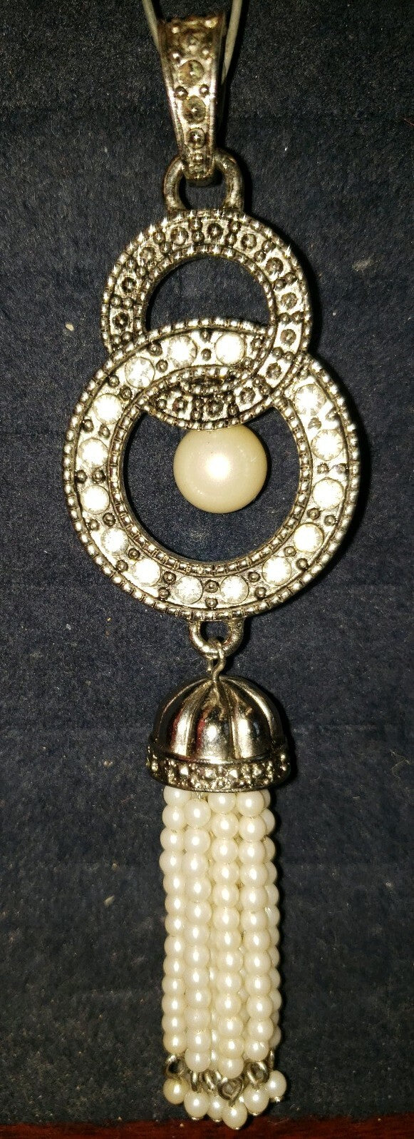 Vintage Avon Faux White Pearl Rhinestone Silver Tone Pendant