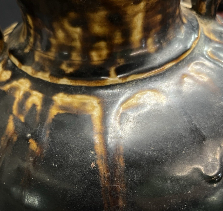 Midcentury Burmese Martaban Brown Drip Glaze Stoneware Vase 17"