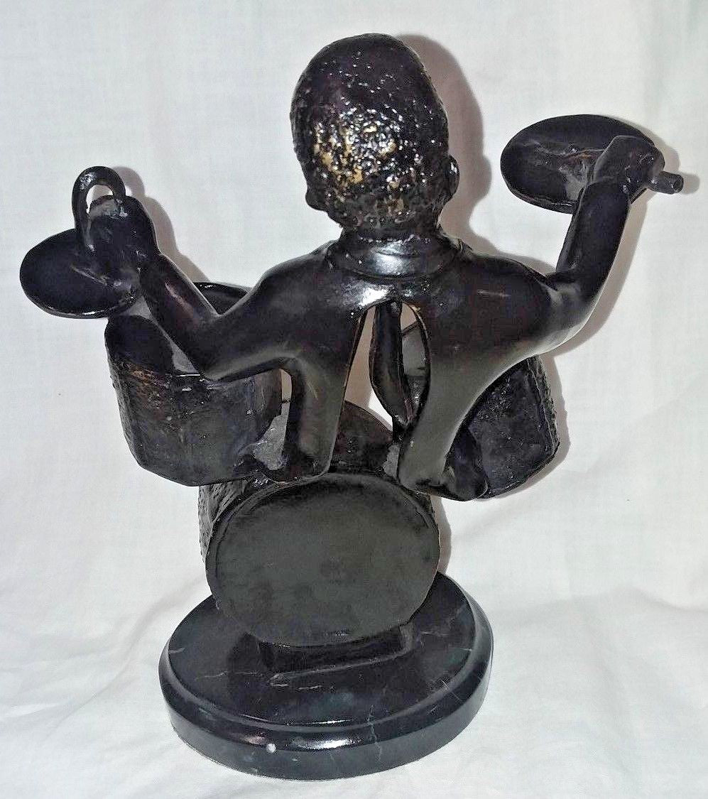 Pair African American Jazz Player Musician Bronze on Marble Base