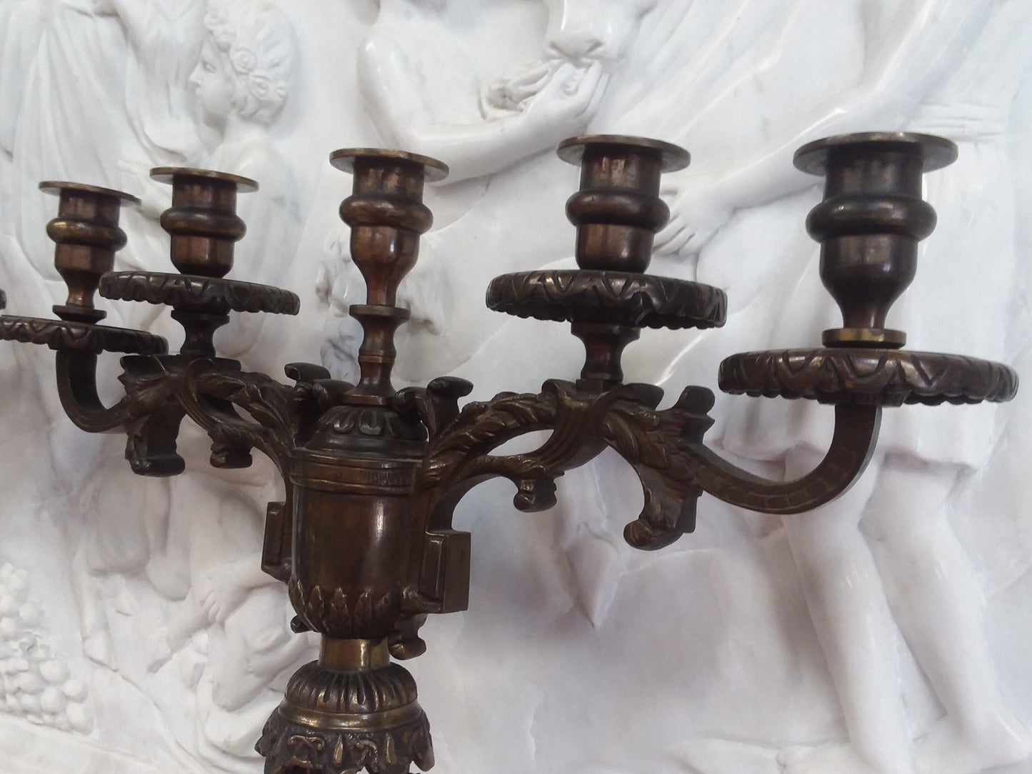 Pair Antique Bronze 5 light Candlesticks H 20" x W 18.5" Tripod Base Beautiful