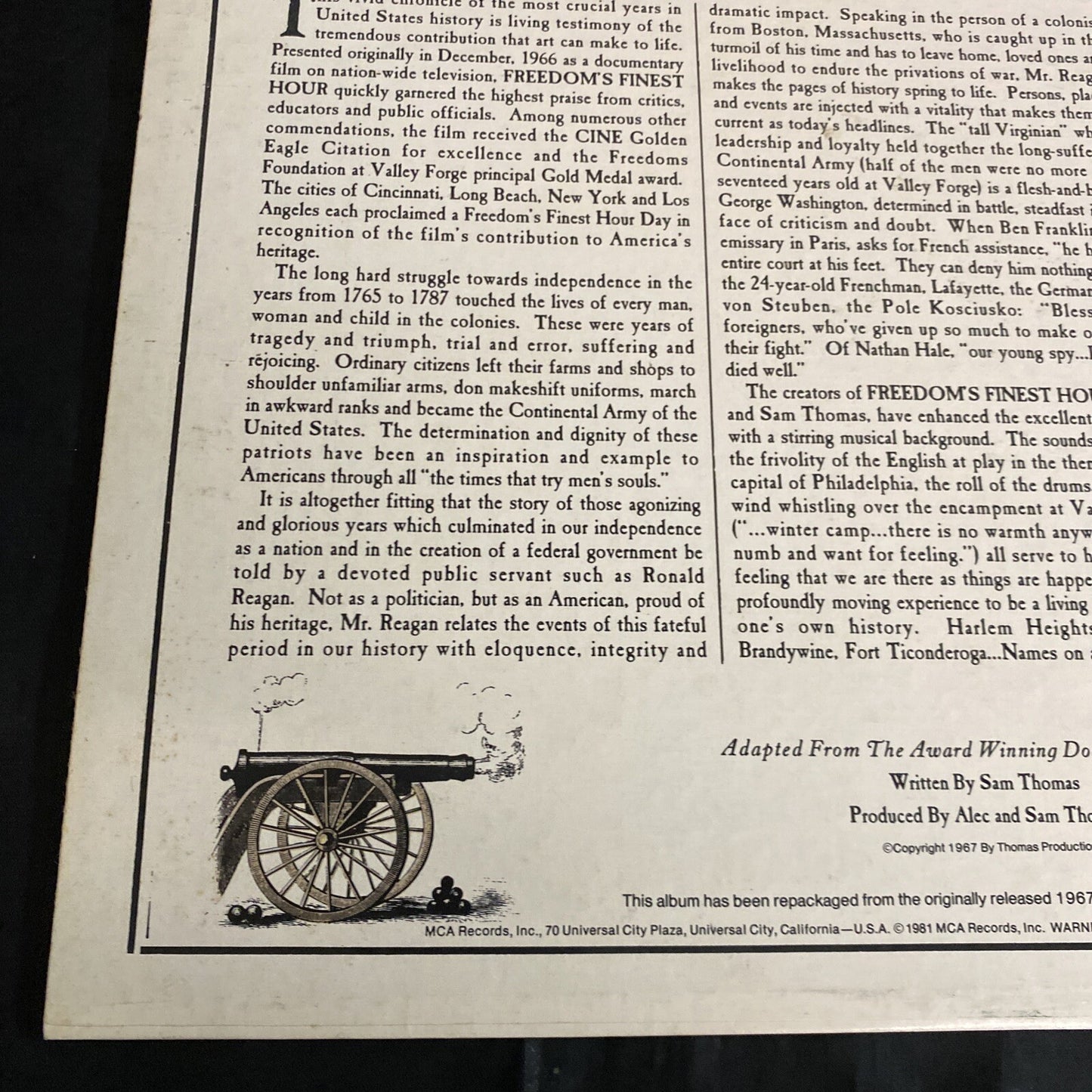 RARE PROMO FREEDOM'S FINEST HOUR NARRATED RONALD REAGAN MCA 37122