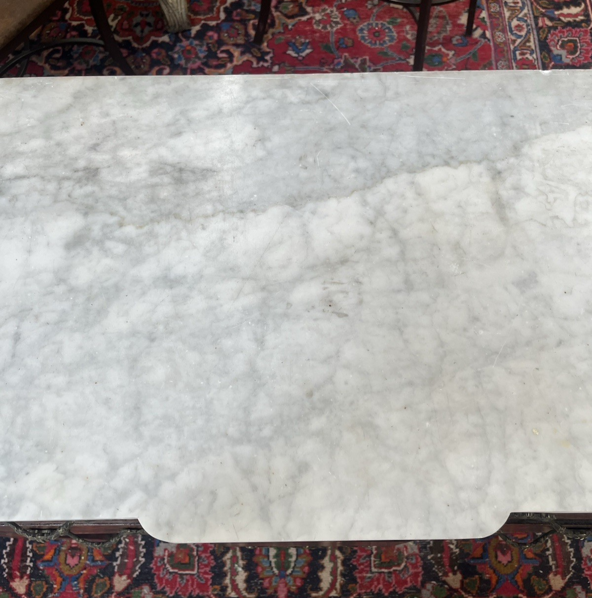 ANTIQUE FRENCH LOUIS XVI MARBLE-TOP INLAID BREAKFRONT COMMODE CHEST