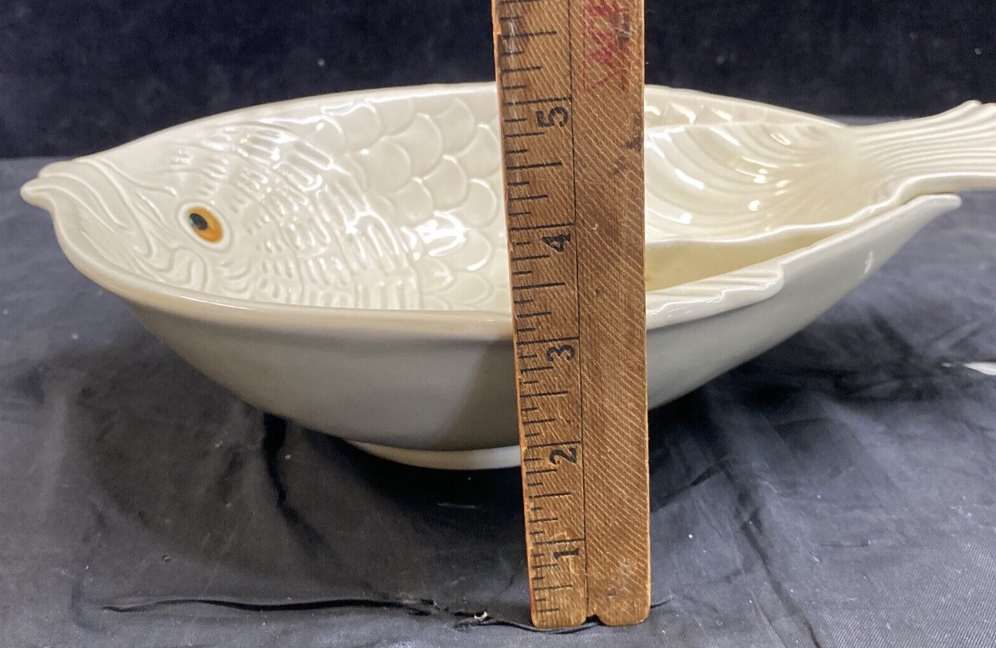 Fitz & Floyd Ivory Colored Fish Chip & Dip Bowl