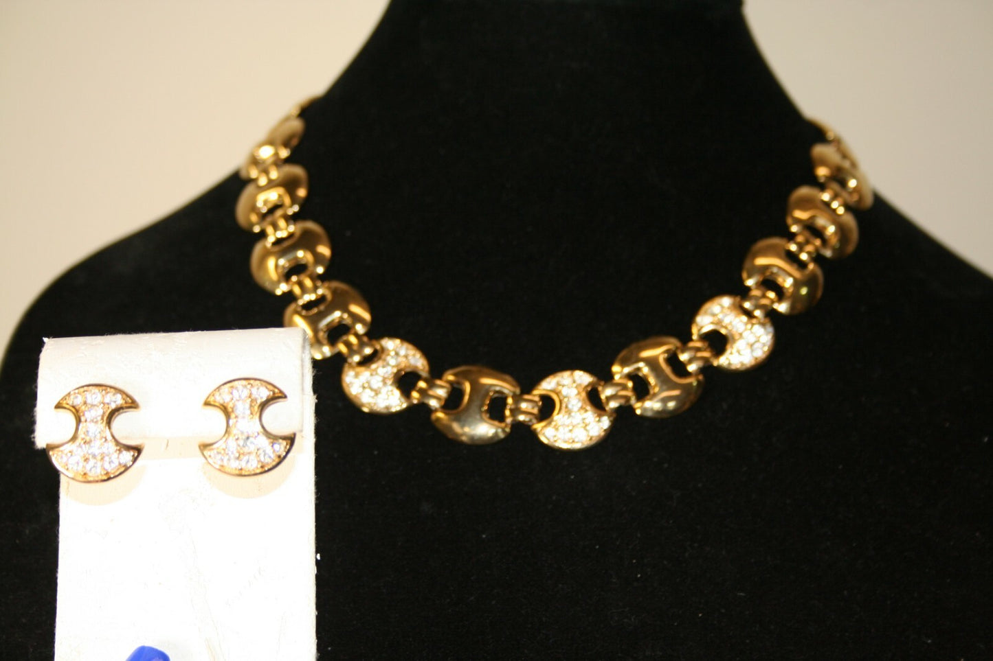 Vintage Goldplated Rhinestone Mariner link Chain Necklace and Earrings