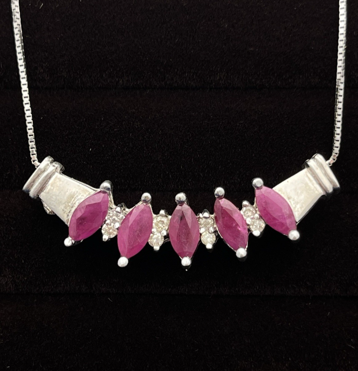 14k White Gold 0.21ct Diamond and 2.53ct Red Ruby Collar Necklace 50% off retail