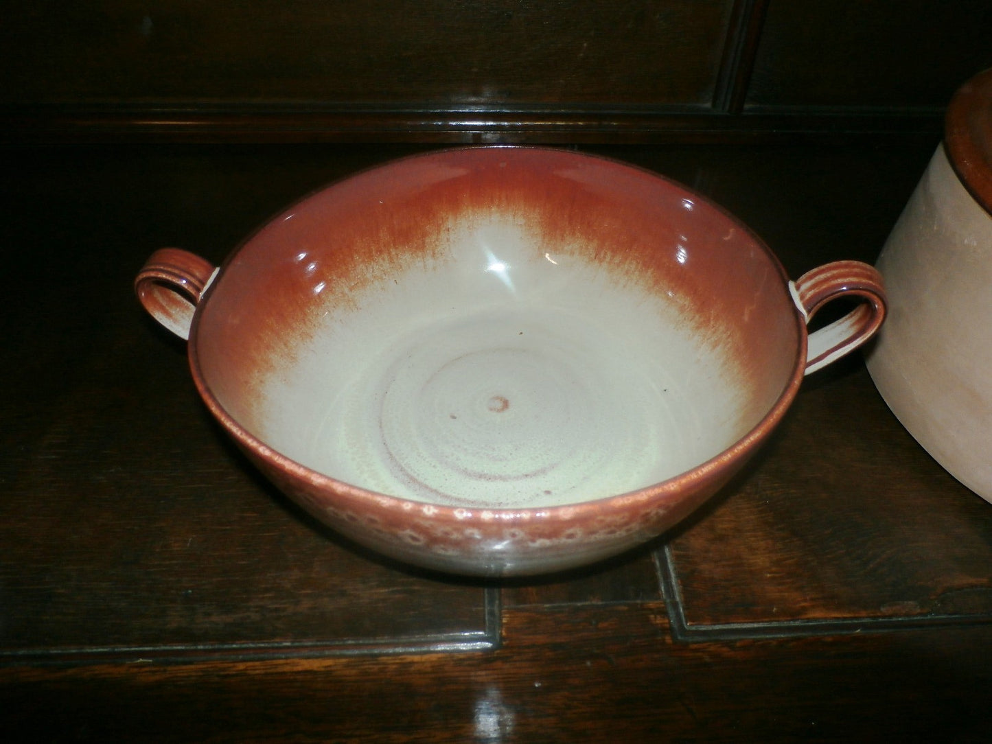 French Vallauris  terracotta 2 handled 12"  bowl handmade perfect centerpiece