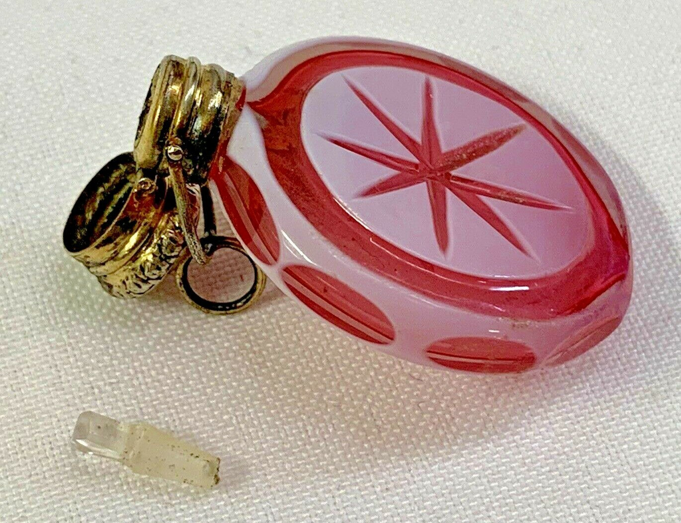 Antique 1880 Miniature French Cranberry Chatelaine Perfume Scent Bottle Sterling