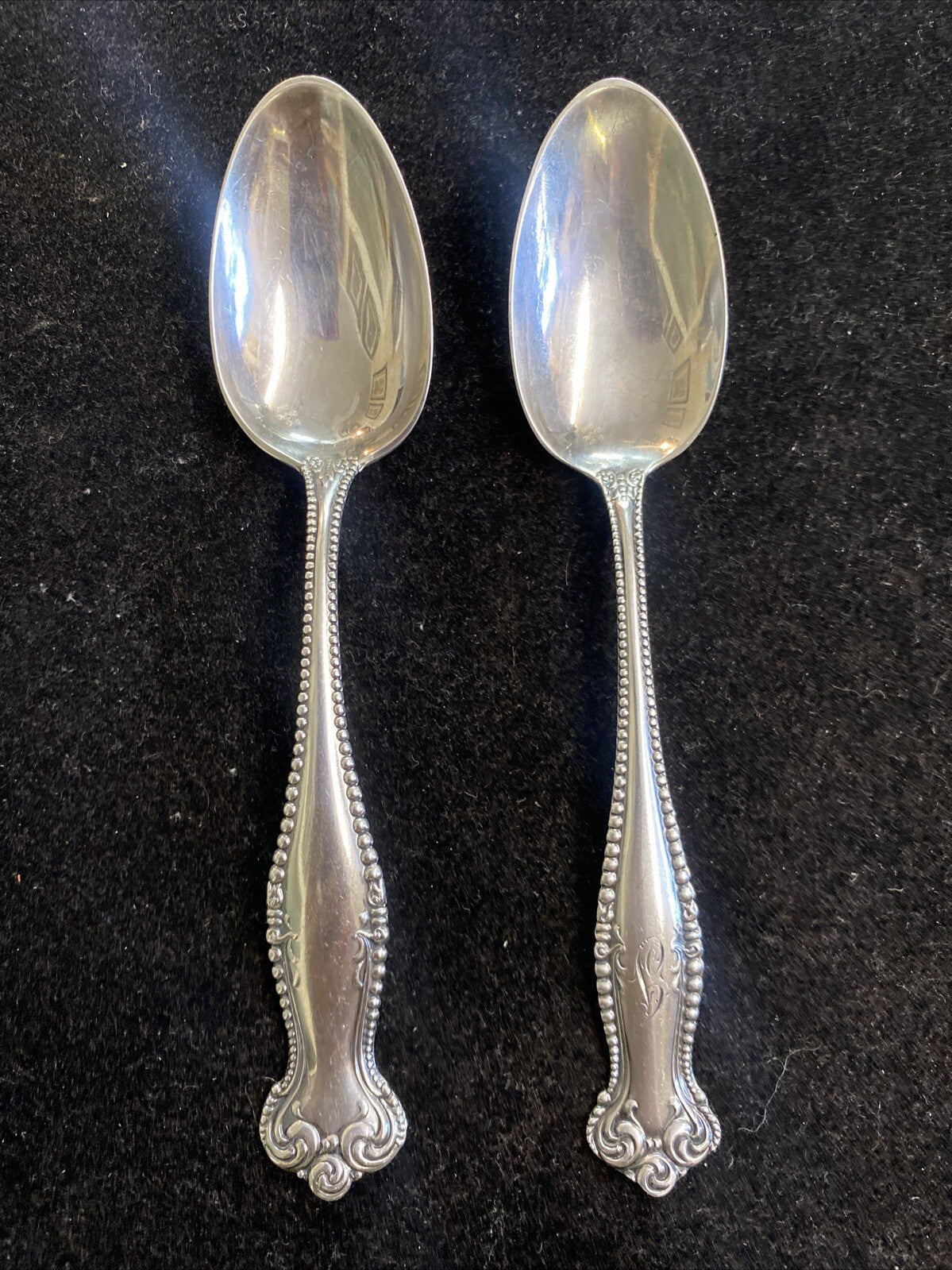 Pair of Towle Canterbury 5 3/4" Teaspoons 36.7g One Monogrammed 1893