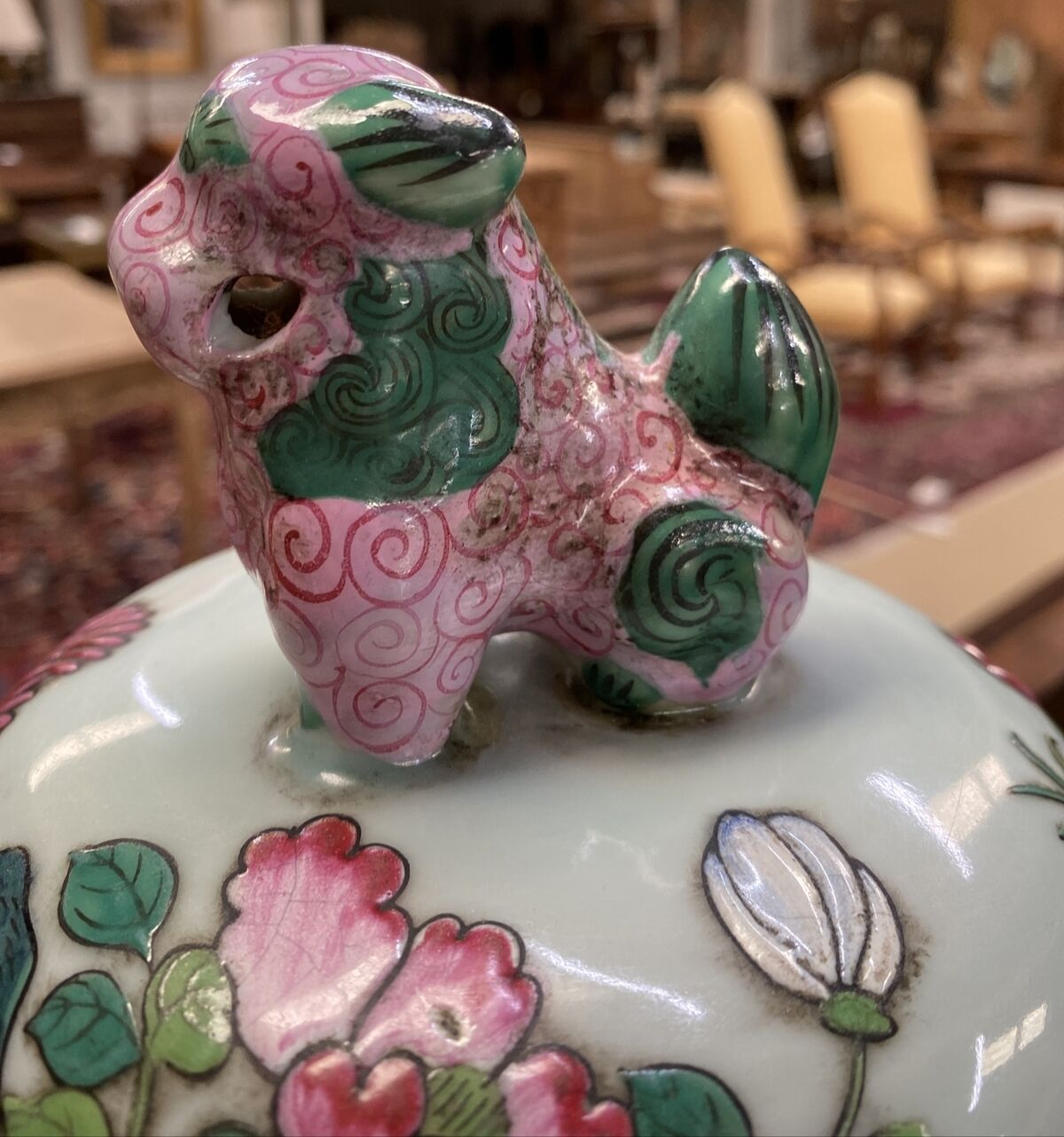 Covered Ginger Jar Famille Rose Qing Dynasty 19c Period Vase Foo Dog