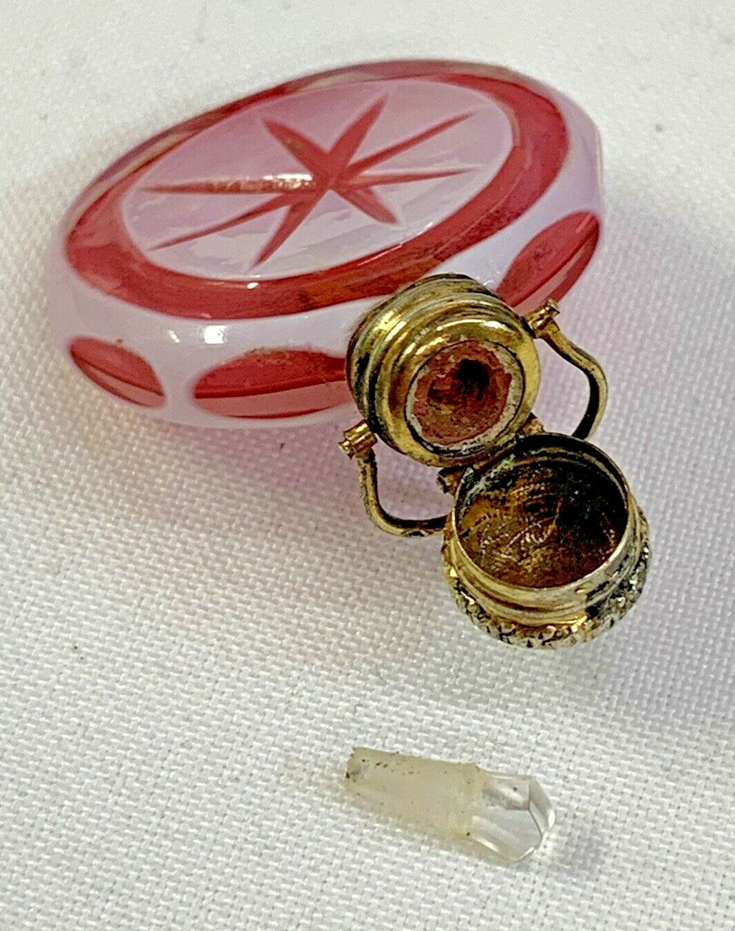 Antique 1880 Miniature French Cranberry Chatelaine Perfume Scent Bottle Sterling