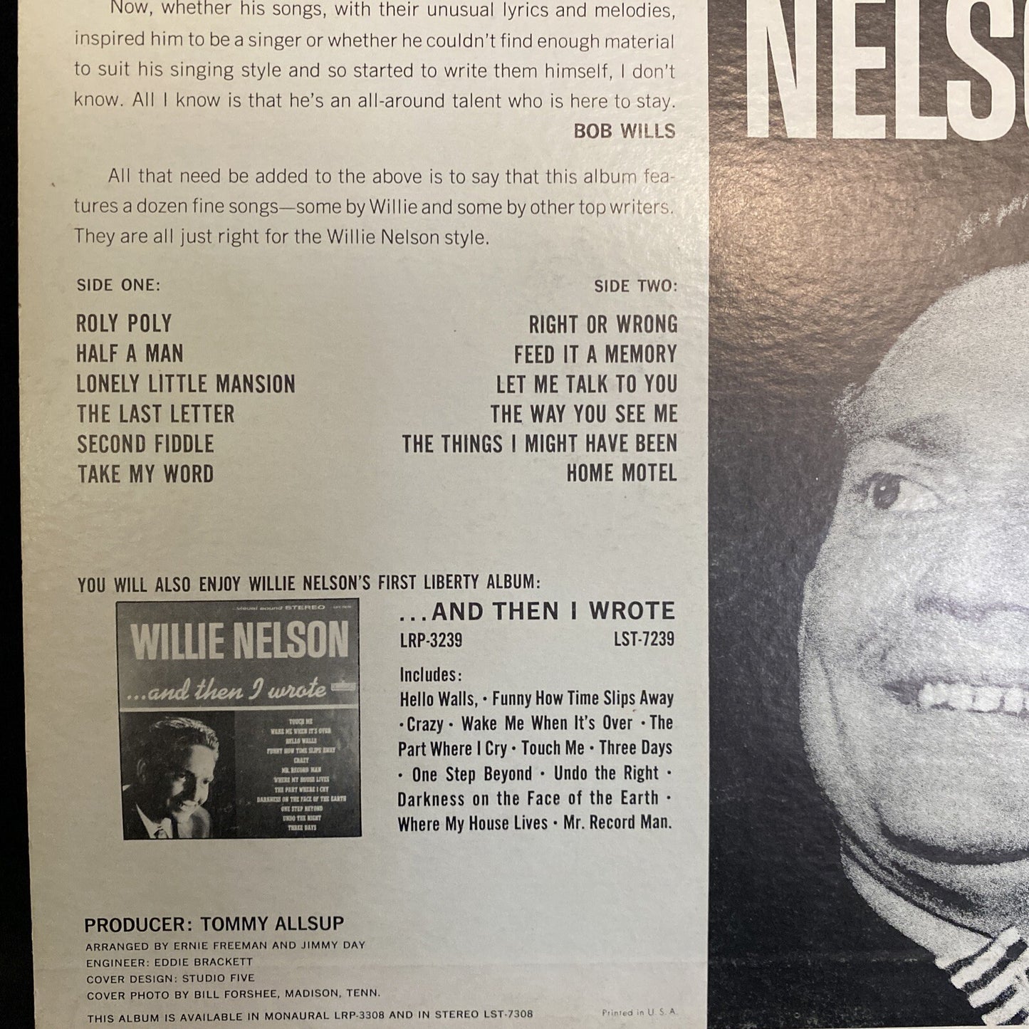 First Pressing Willie Nelson "Here's Willie Nelson" 1963 Stereo Liberty LST-7308