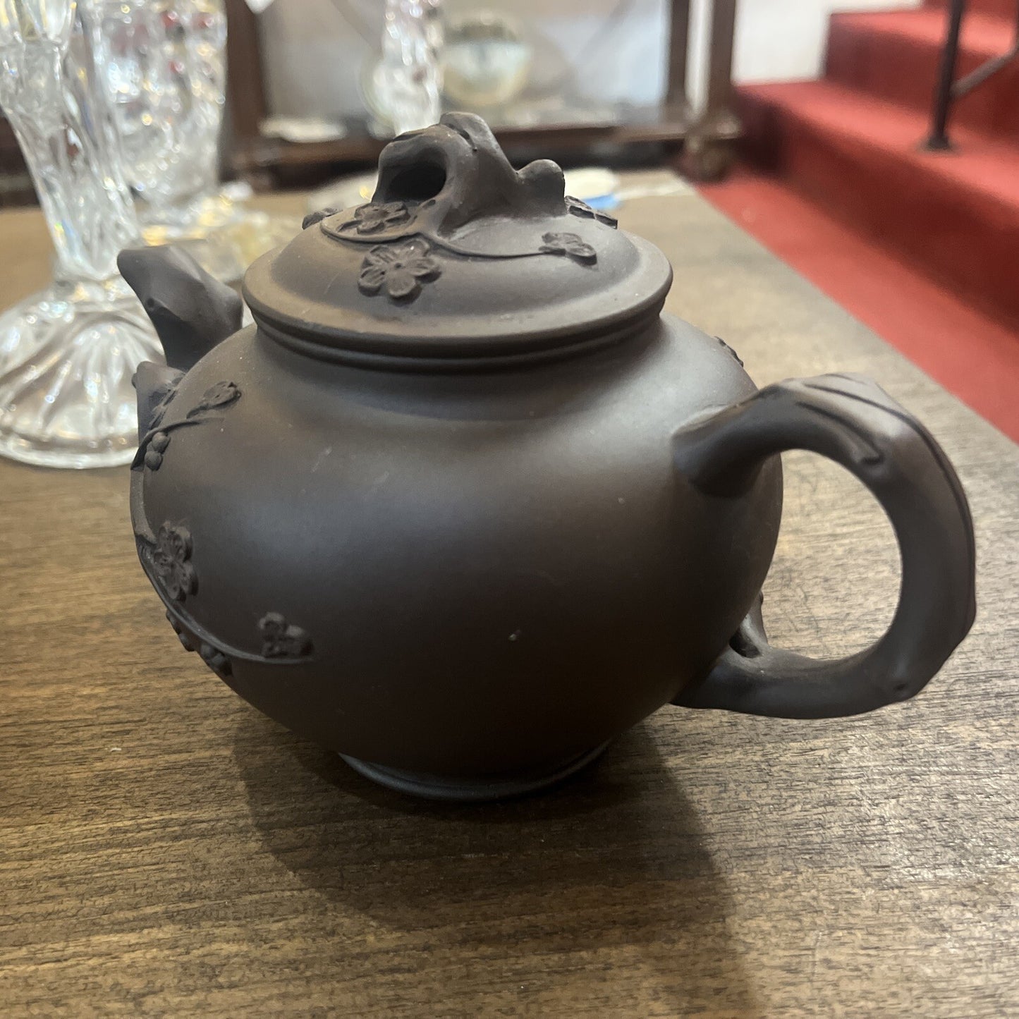 Signed Chinese Yixing Zisha Clay Handmade Longevity Cherry Tree Motif Teapot