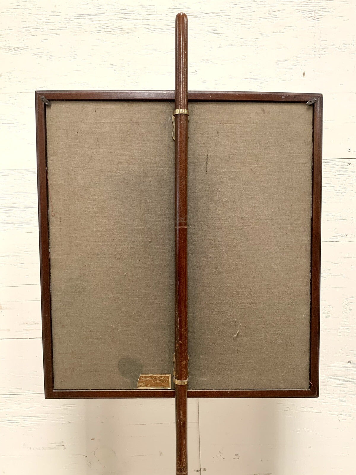 Antique Cherry Victorian Fire Pole Screen Stand w Tapestry