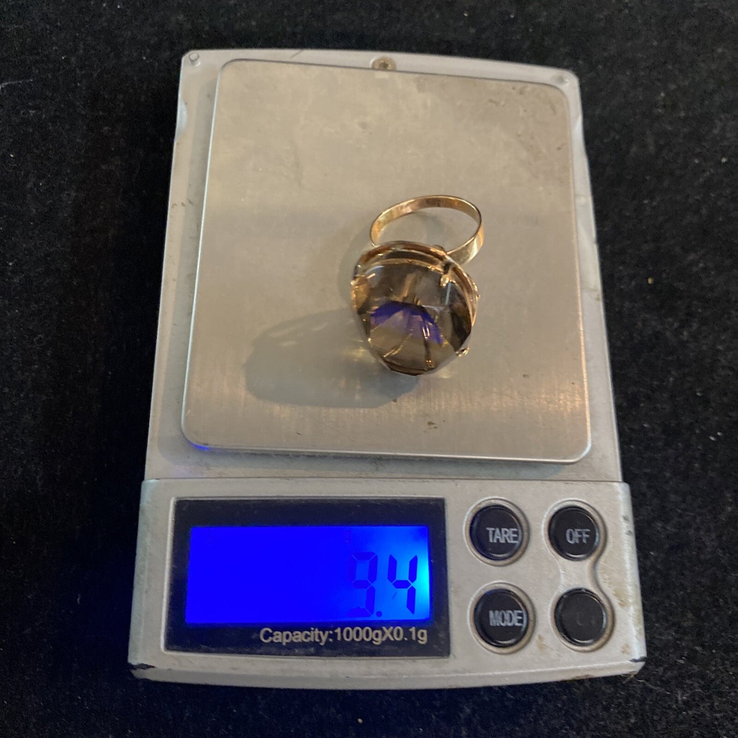 1960's 14K Yellow Gold Large Smoky Topaz Ring Size 6 9.4g