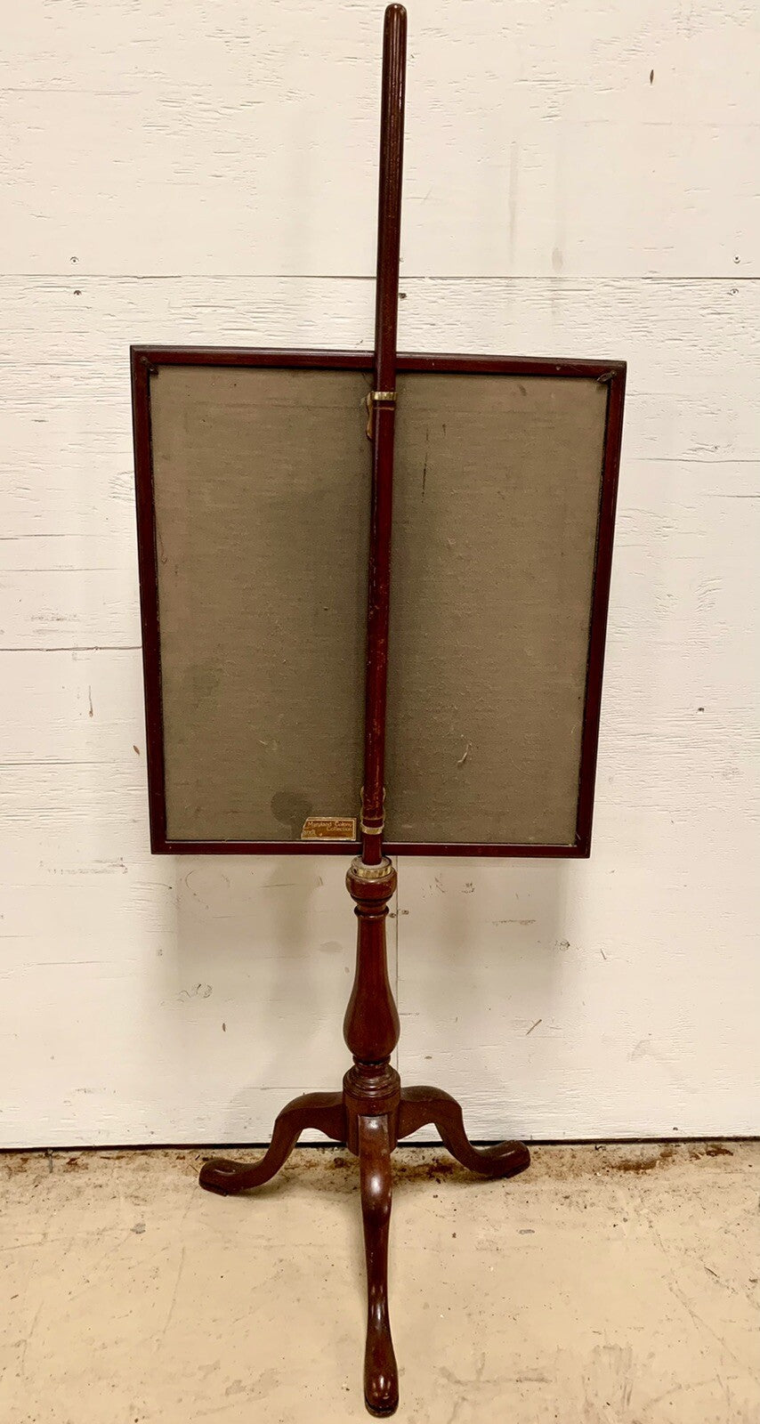 Antique Cherry Victorian Fire Pole Screen Stand w Tapestry