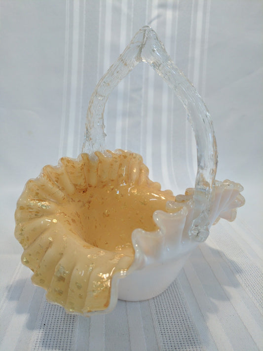 VICTORIAN ENGLISH STURBRIDGE Gold CASED GLASS BASKET W/ THORN HANDLE