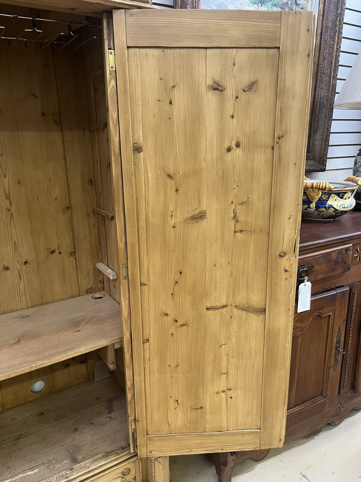 BLEACHED PINE CARVED PINE ARMOIRE CONVERTED BAR WINE LIQUOR CABINET 78" HIGH