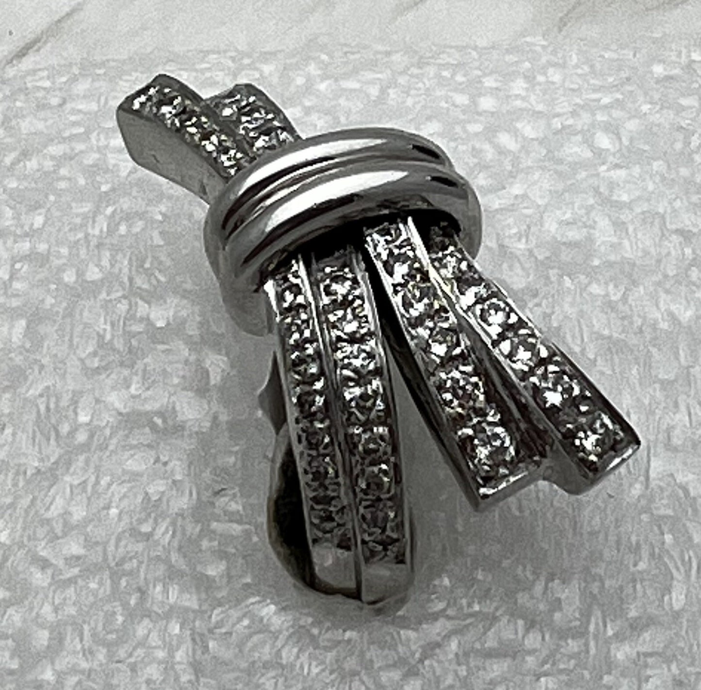 14K White Gold,Diamond By Pass or Bow Tie Ring Size 7, 11.8 grams