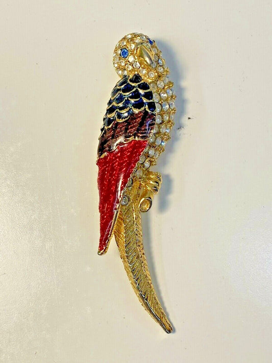 Giorgio Rhinestone Parrot Enamel Bird Pin / Brooch 2 3/4"