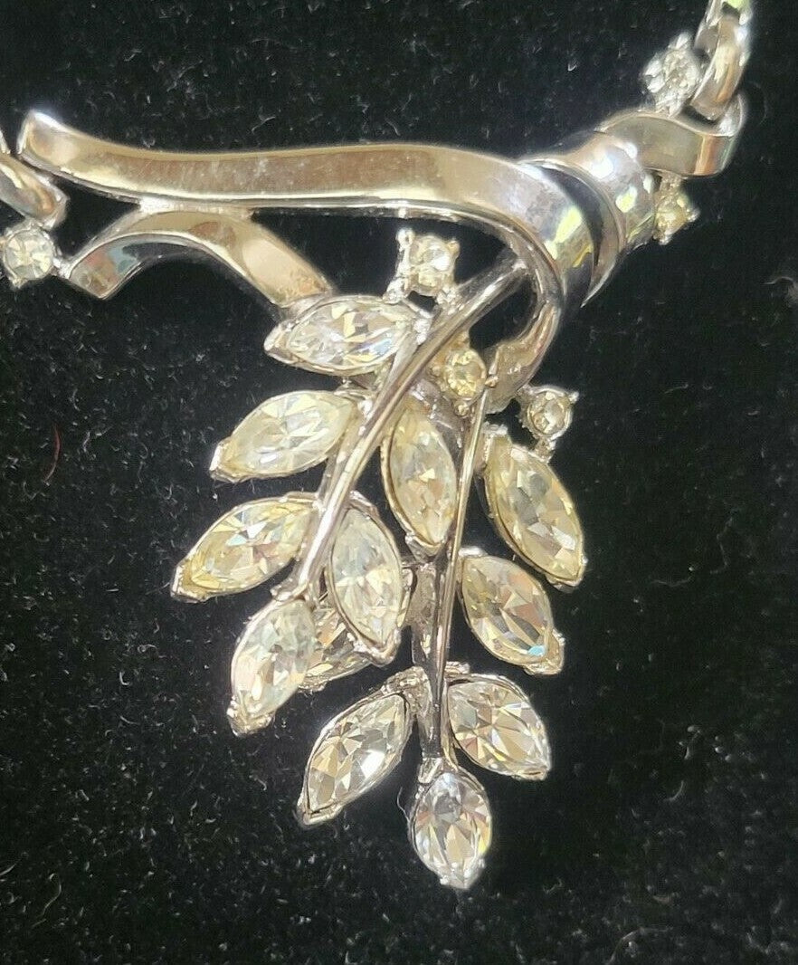 1951 TRIFARI "Spring Fantasy" Necklace 15" Choker Silver w Clear Rhinestones
