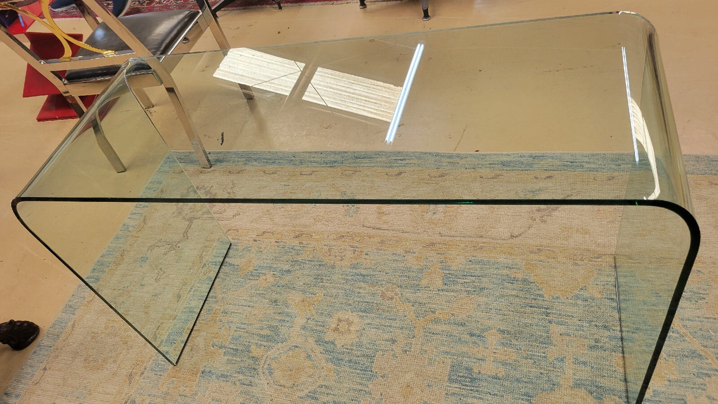 FIAM Italia Curved Glass Sofa Table  1980's By Angelo Cortesi  Post Modern