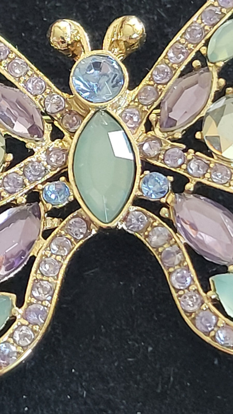 Butterfly Openwork  Amythest Peridot Crystals NAPIER Vintage Gold Brooch