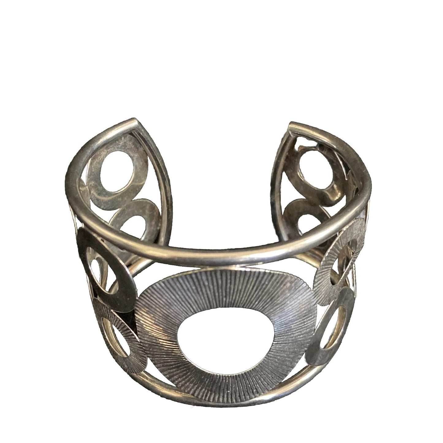 Sterling Circle Cut-Out Cuff Bracelet Marked Thailand 925 w designer logo
