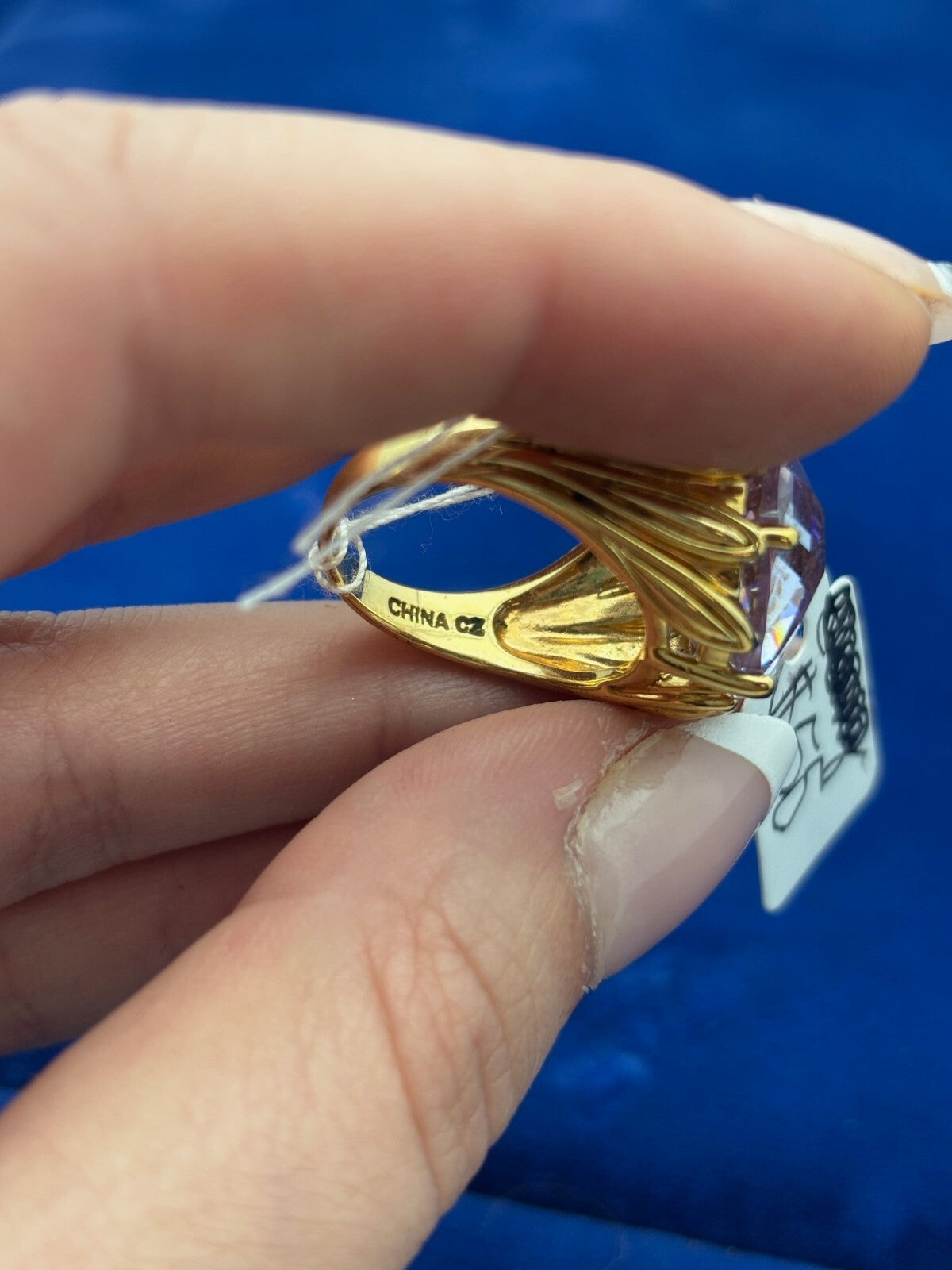 Sterling Silver 925 Gold Vermeil Purple Cushion Cut CZ Ring SZ 7