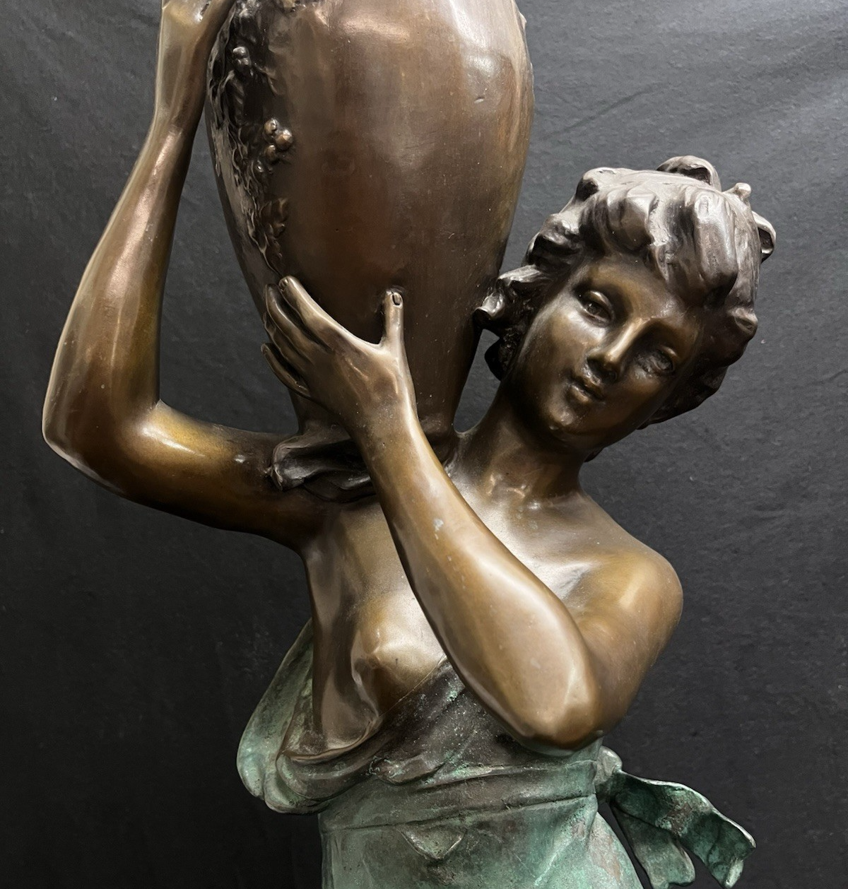 PB1 Auguste Moreau Large Bronze "Woman with Vessel" Statue w/ Marble Base 36"