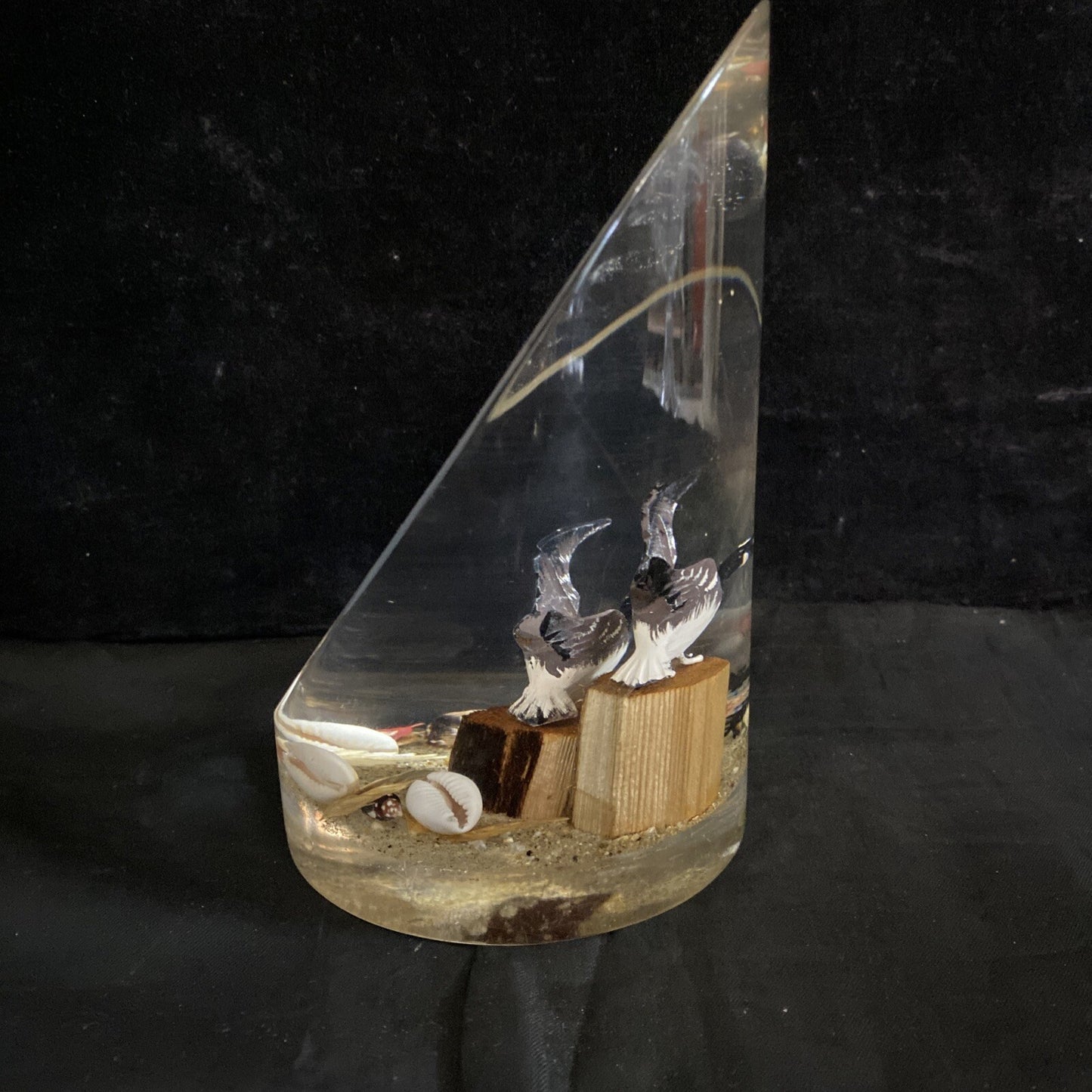 Lucite Acrylic Geese & Shell Paperweight 6.75"