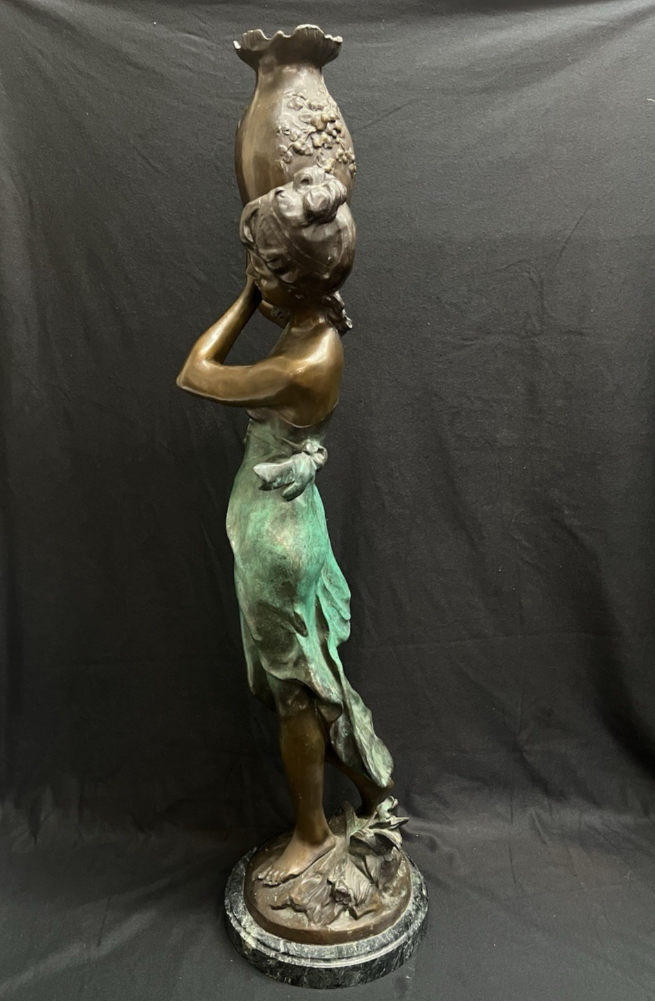 PB1 Auguste Moreau Large Bronze "Woman with Vessel" Statue w/ Marble Base 36"