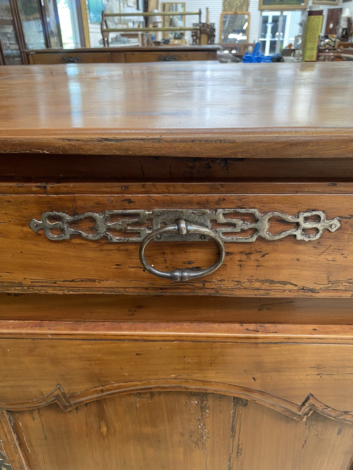 Antique French Farmhouse Louis XV Carved Cherry Chest Sideboard Commode 19C A6