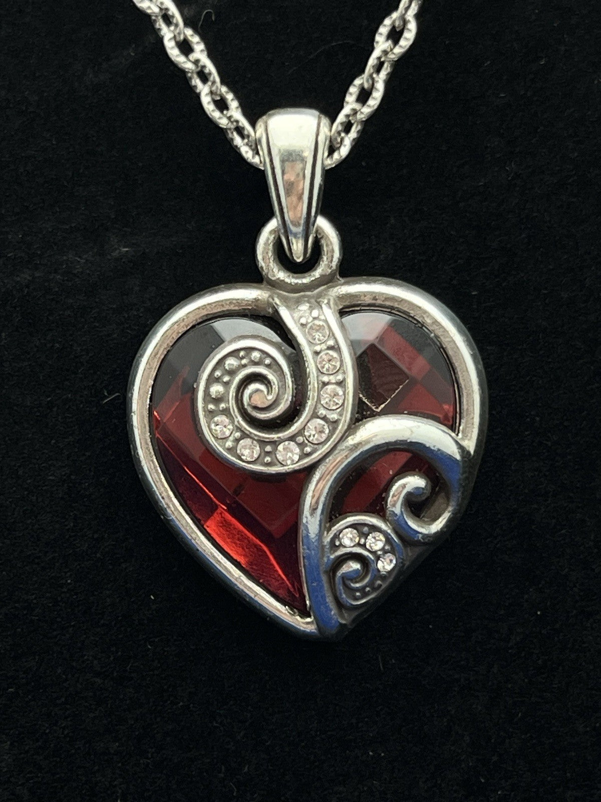 Brighton Retired Cupid's Love Silver Tone Red Heart Necklace 18.5"