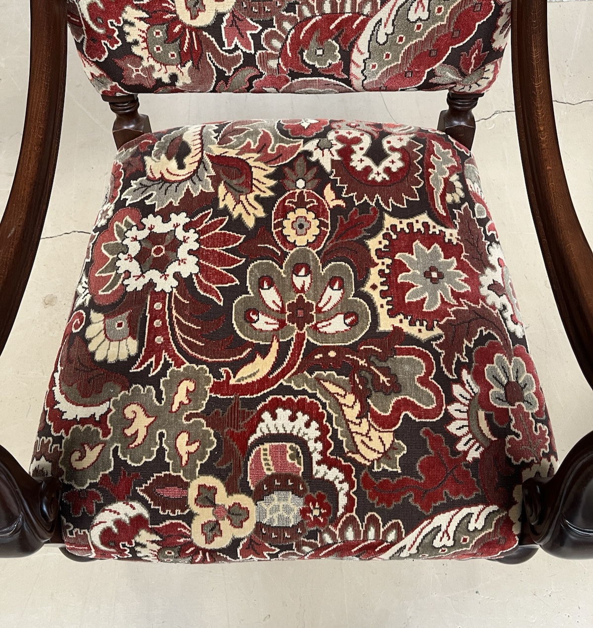 Pair French style  Armchairs  wood carved new upholstery w 2 pillows CL7