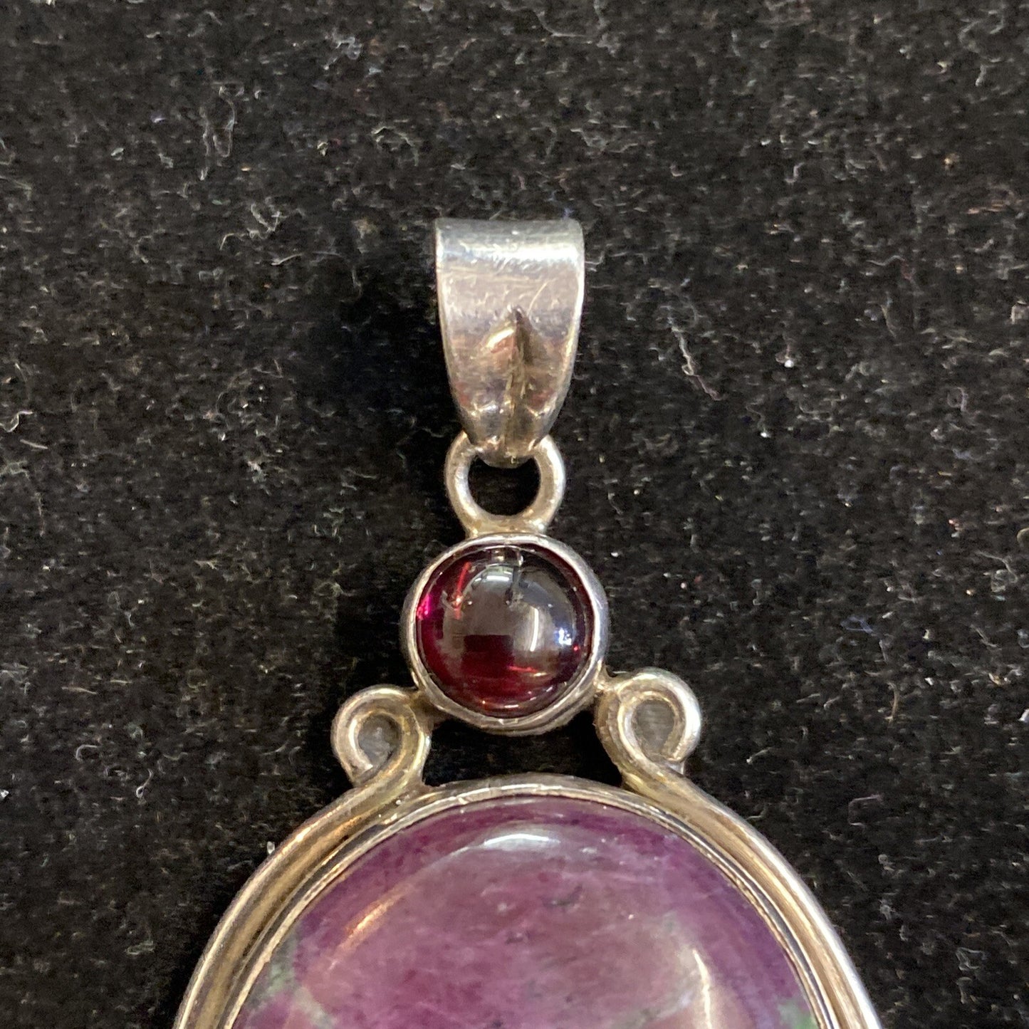 925 Sterling Silver Large Ruby Zoisite & Garnet Gemstone Pendant 20.6g