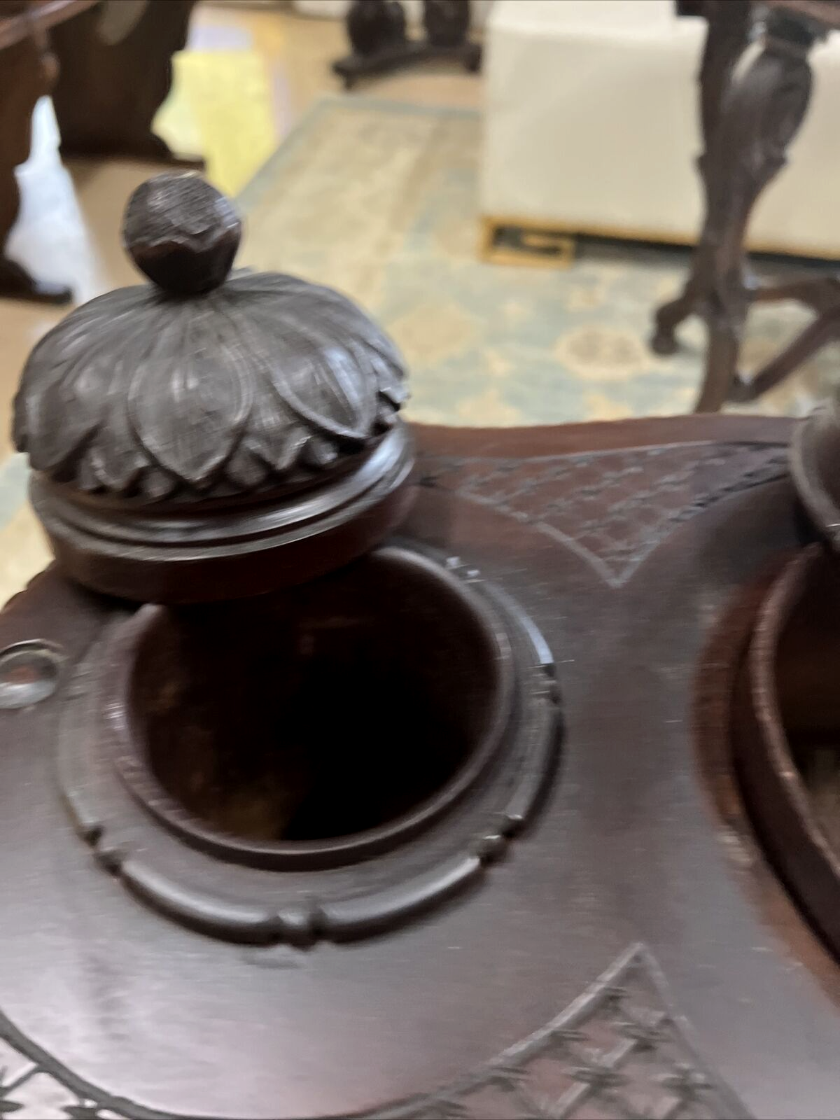 Antique German Carved Swivel Smoking Stand Black Forest Style Pipe Cigar Tobacco