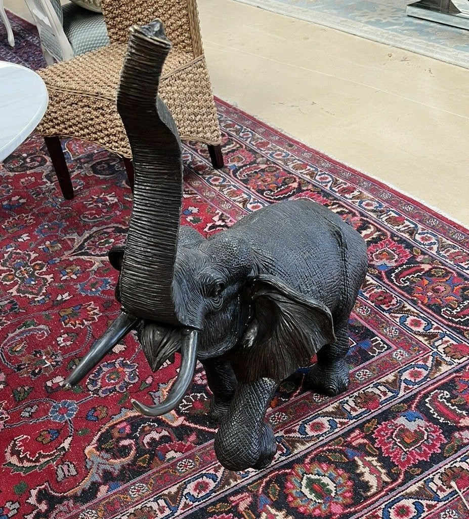 Large 44" Long Bronze Elephant Statue Wildlife Sculpture Walking w/ Tusk Up