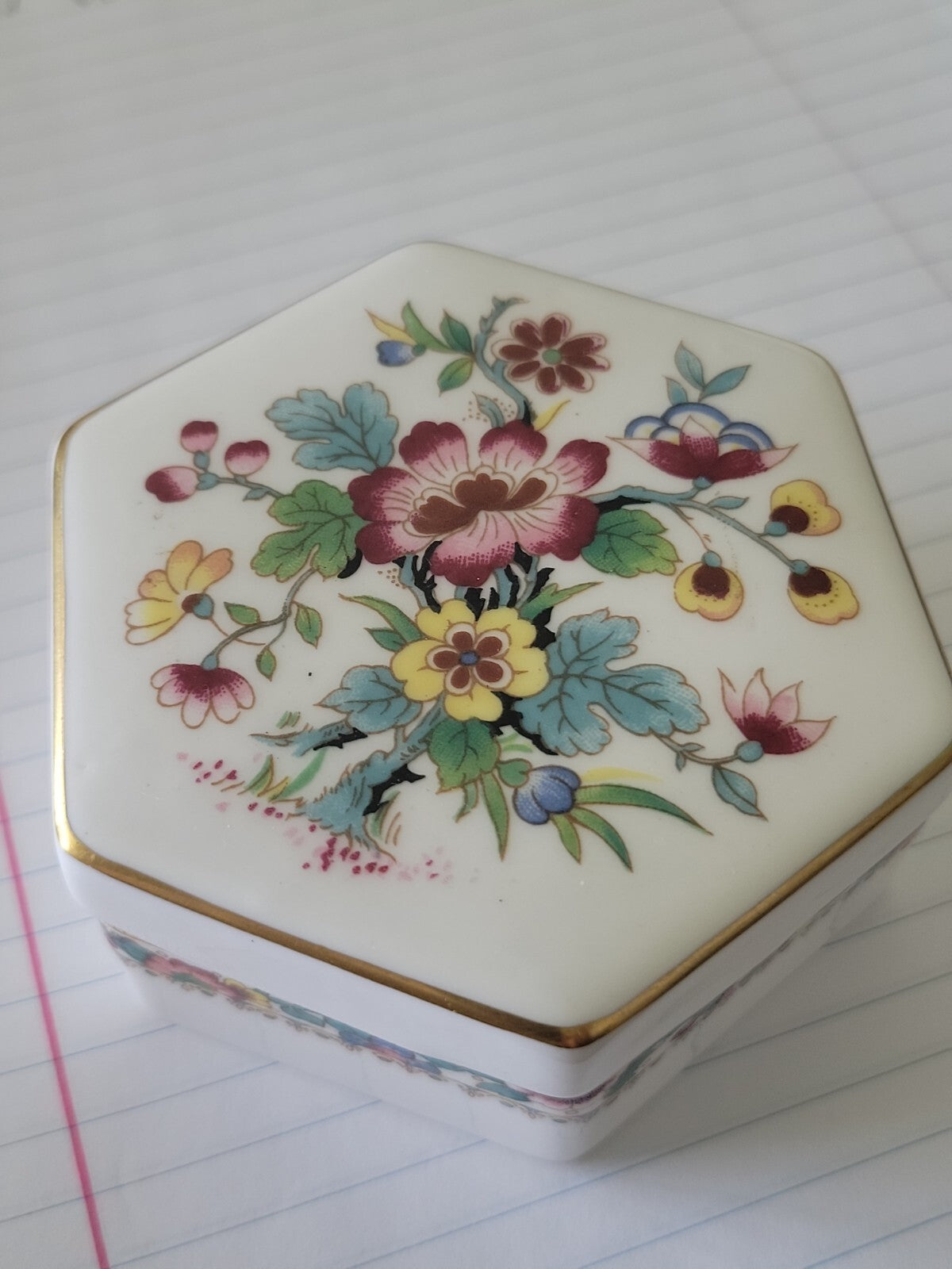 VINTAGE COALPORT CHINA TRINKET BOX W/ LID- MING ROSE  FLORAL MADE IN ENGLAND