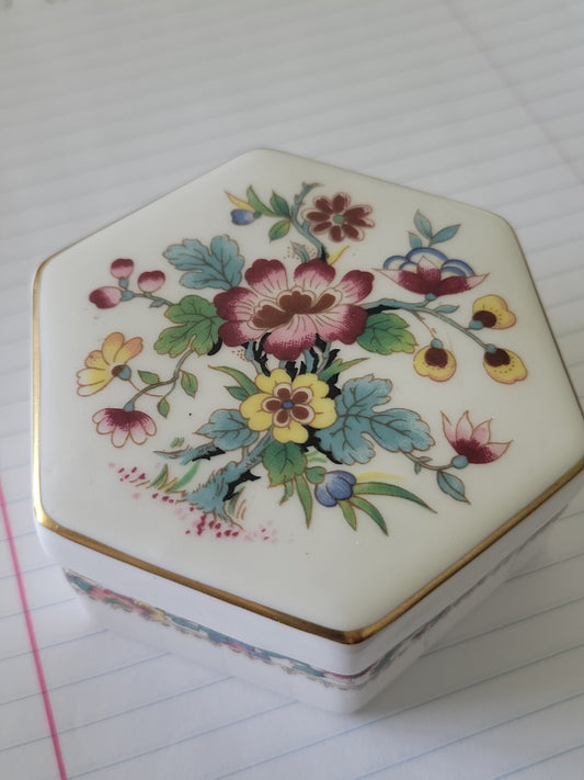 VINTAGE COALPORT CHINA TRINKET BOX W/ LID- MING ROSE  FLORAL MADE IN ENGLAND