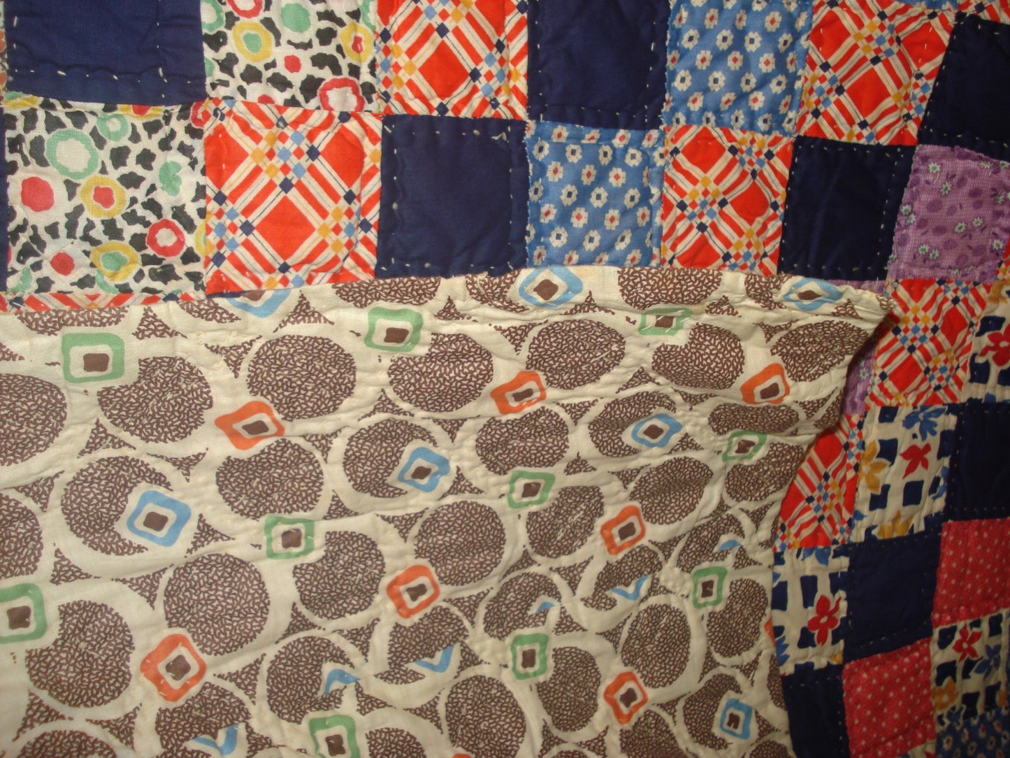 HANDSTITCHED PATCHWORK APPLIQUE DIAMOND PATTERN QUILT BEDSPREAD