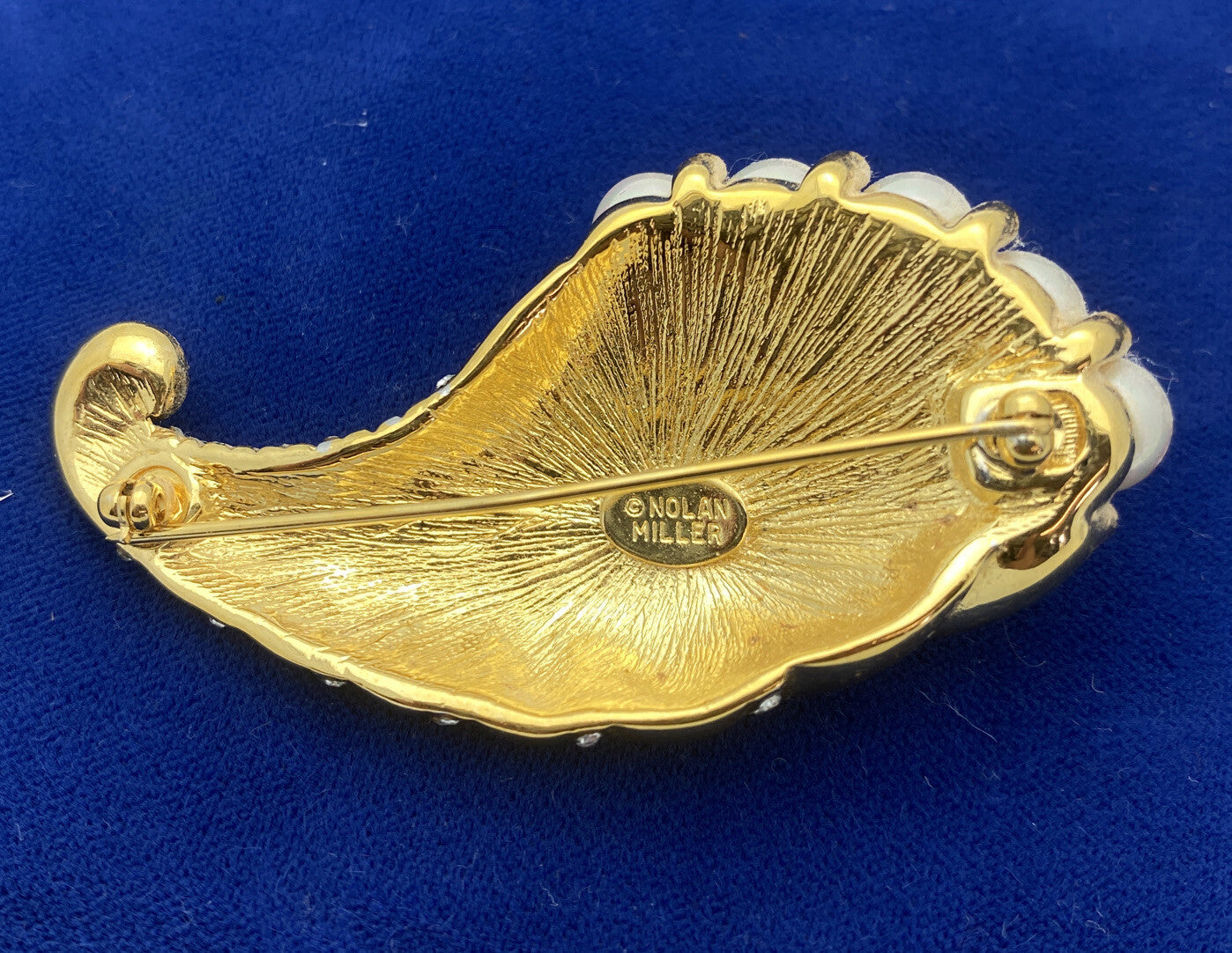 Beautiful Nolan Miller Glamour Collection Jewelry Pearl Gold Cornucopia Brooch