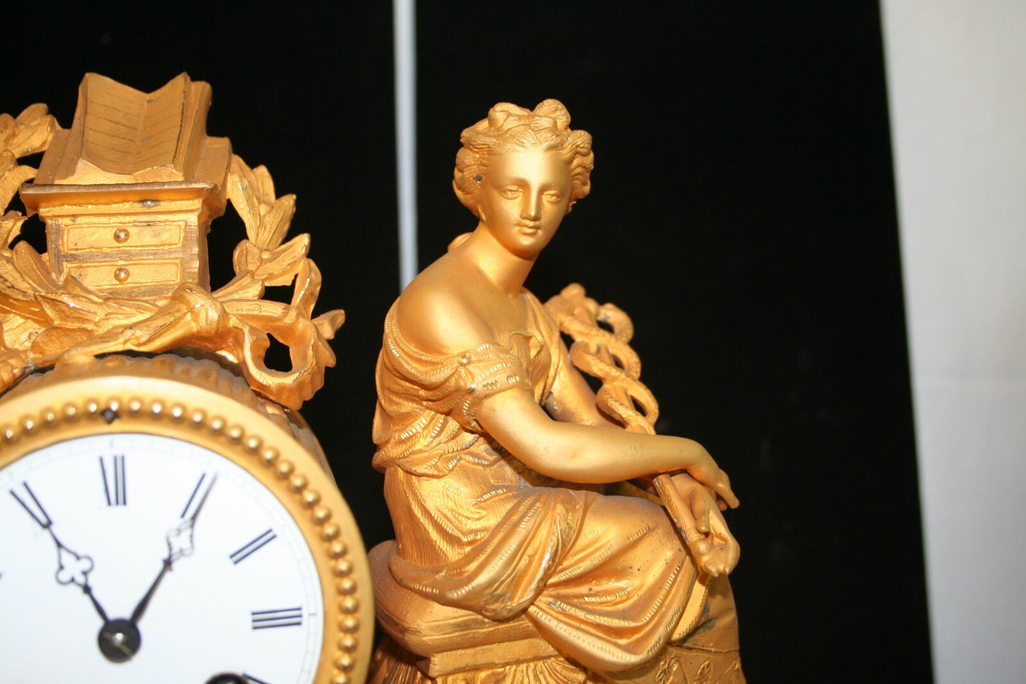 FRENCH FIGURAL GILT & ONYX GLASS DOME CLOCK 1875 Lenzkirch