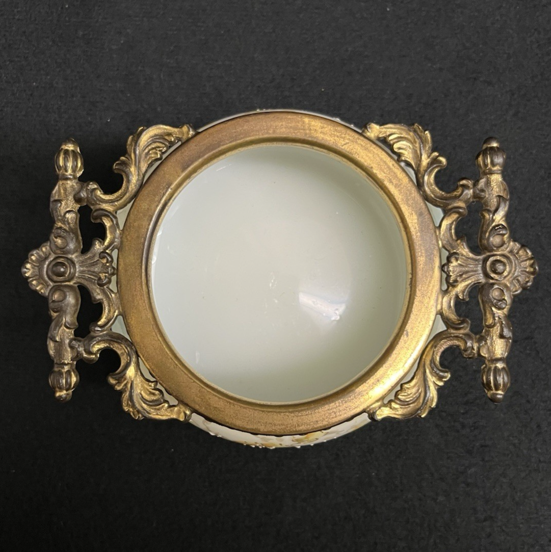 Signed C.F. Monroe Co. Wave Crest Hand Painted Opal Glass Open Pin/Trinket Dish