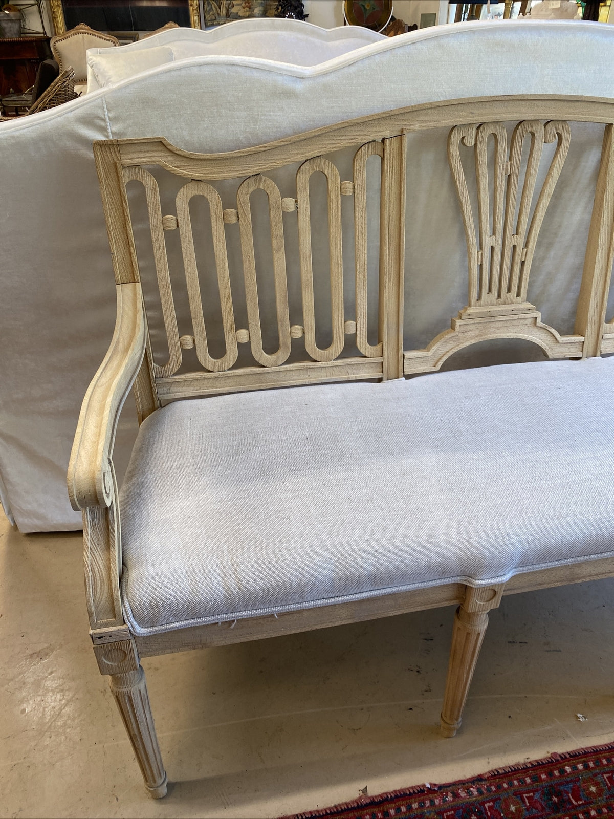 Pair of Gustavian Style Bleached White Oak Swedish Benches 34"h x 56"w