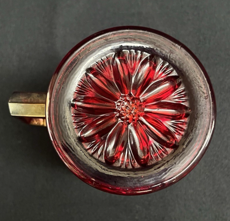 Vintage 1960s Imperial Glass OH Red Carnival Robin on Branch Mug 3.5"