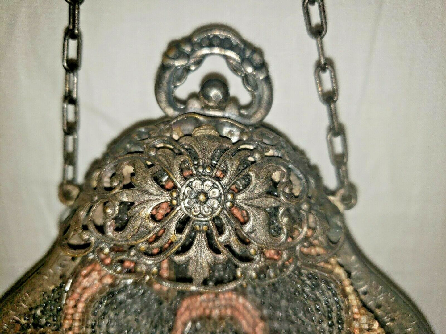 Antique Pink and Grey Beaded Purse Hand Made In France