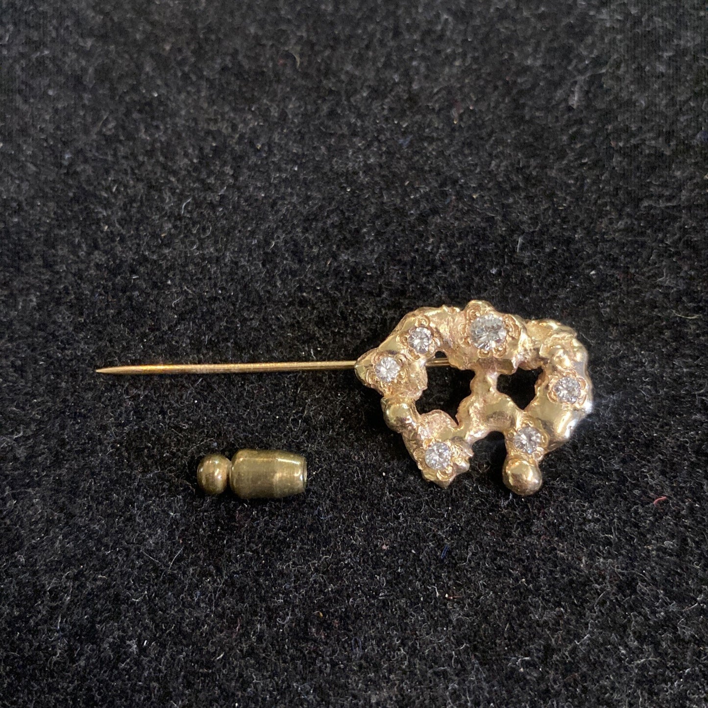 14K Yellow Gold with Real Diamonds Nugget Brooch Pin 4.7g TESTED