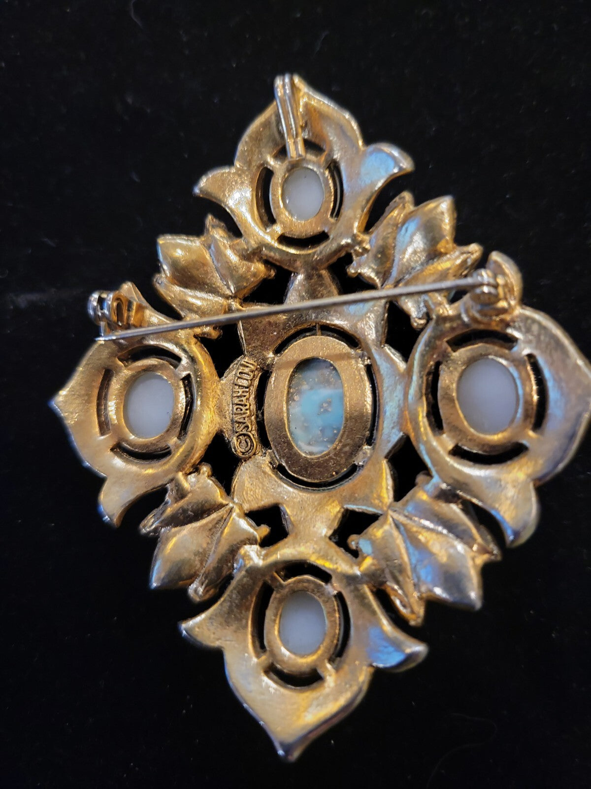 Vintage Sarah Coventry Faux Pearls & Turquoise Brooch Pin Pendant